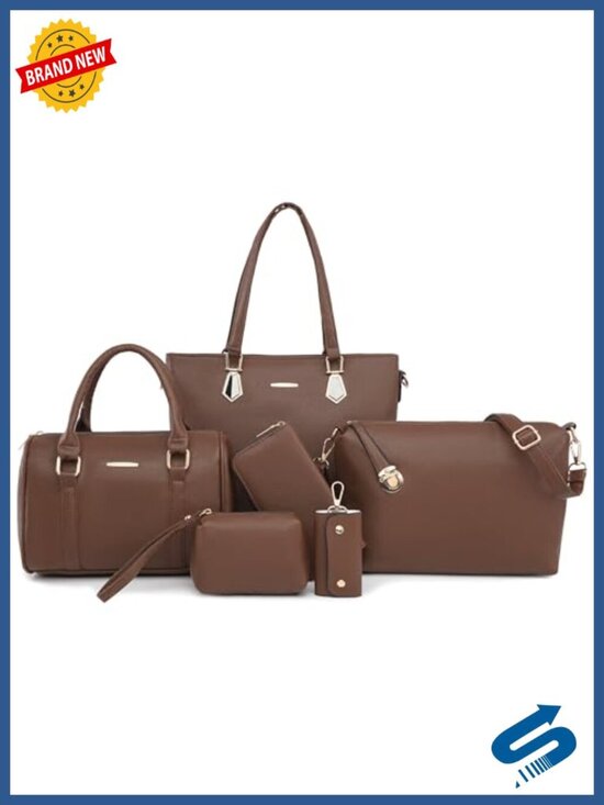 Handbags - Faux Leather 6-Piece Purse Set Satchel Shoulder Bag Tote Top Handle Bag Set